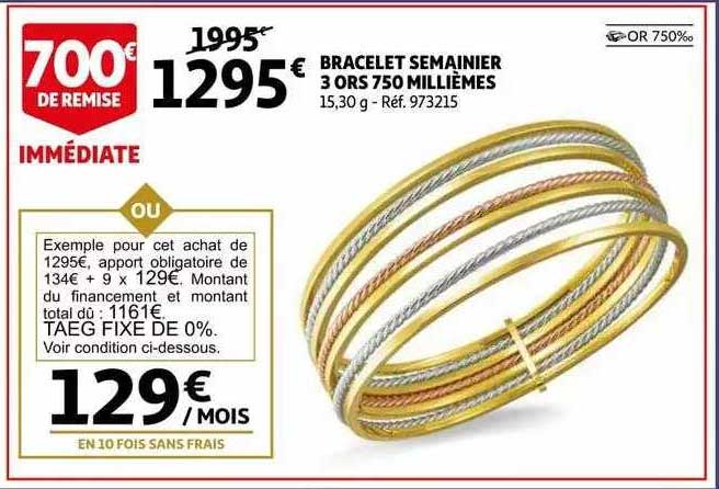 bracelet semainier 3 ors 750 millièmes