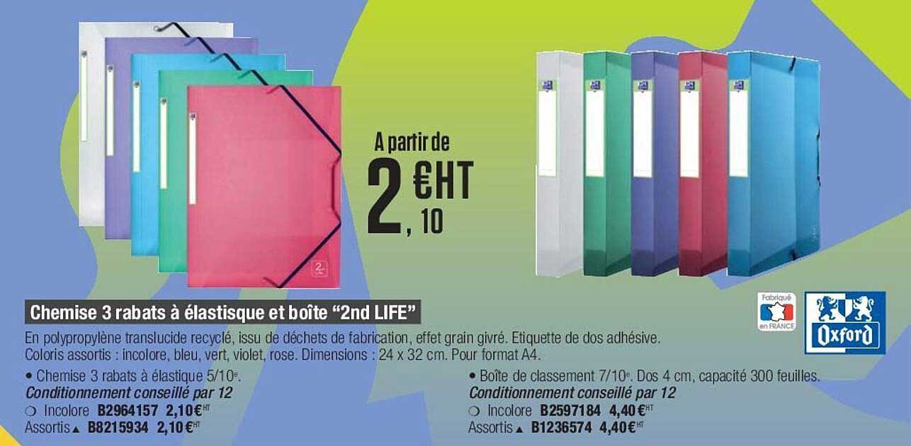 chemise 3 rabasts à élastisque et boîte "2nd life"