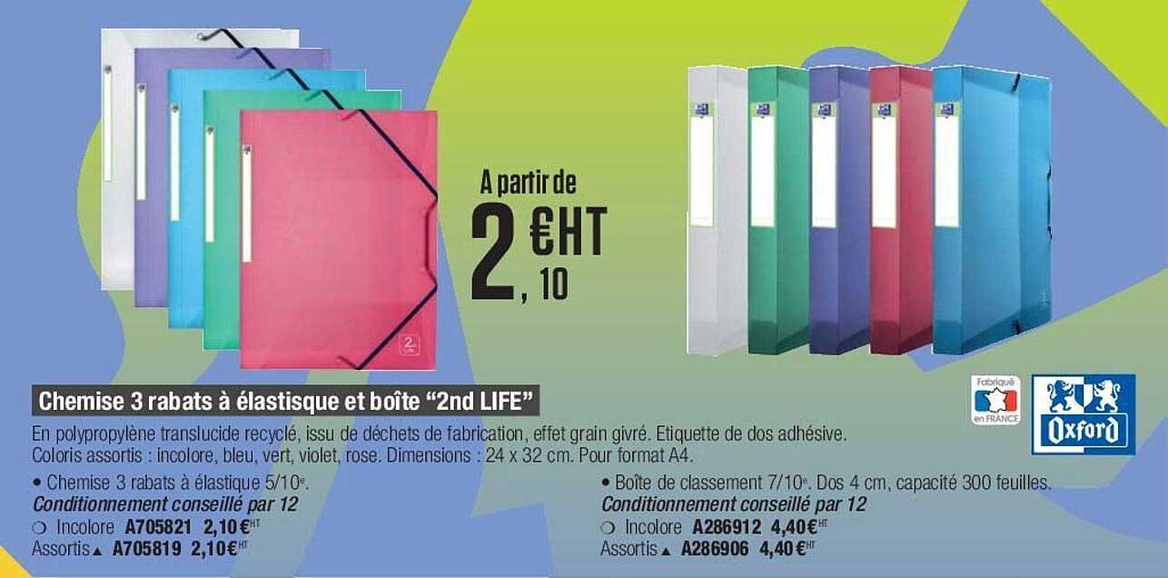 chemise 3 rabats à élastique et boîte "2nd life" oxford