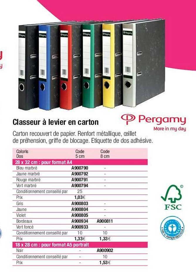 Classeur à Levier En Carton Pergamy