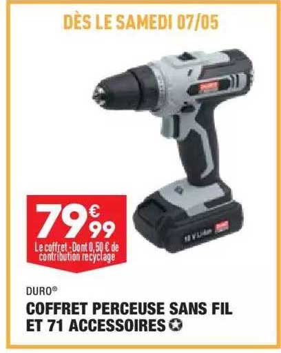 coffret perceuse sans fil et 71 accessoires duro