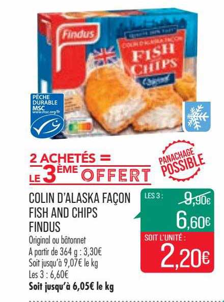 colin d'alaska façon fish and chips findus 2 achetés = le 3ème offert
