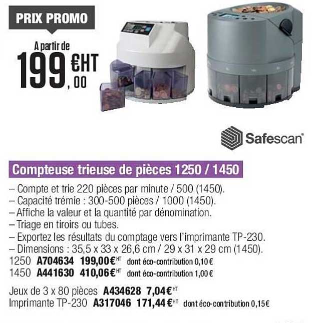 compteuse trieuse de pièces 1250 1450 safescan