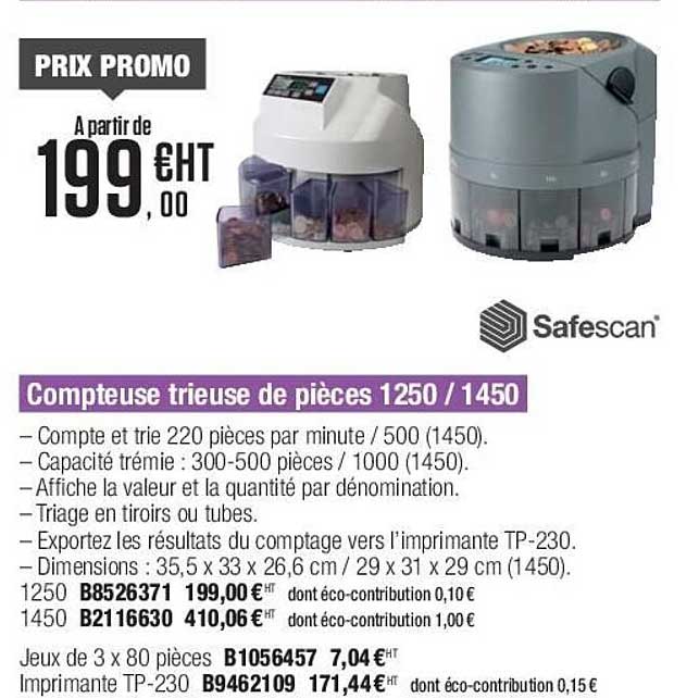 compteuse trieuse de pièces 1250 1450 safescan