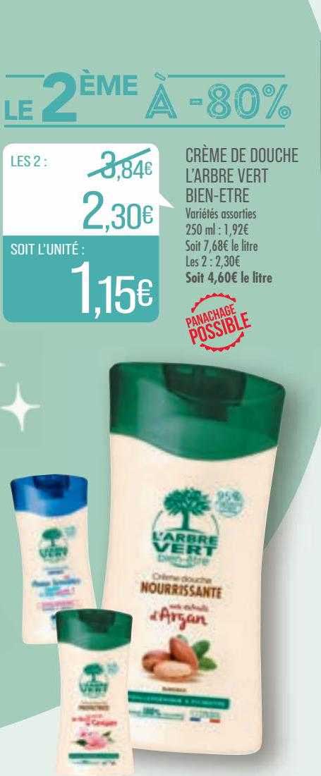 crème de douche l'arbre vert bien-etre le 2ème à -80%
