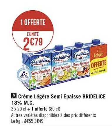 crème légère semi épaisse bridélice 18% m.g.