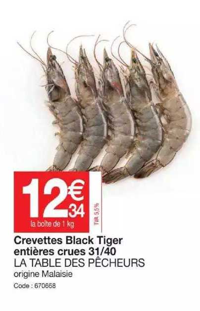 crevettes black tiger entières crues 31-40 la table des pêcheurs