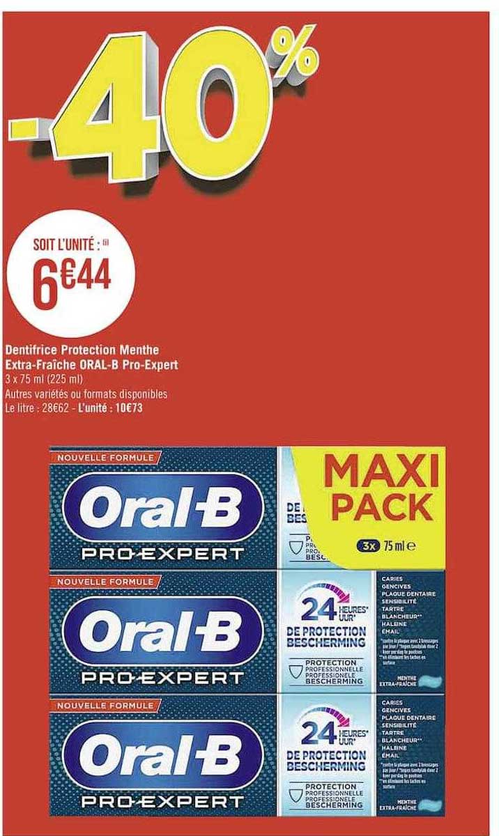 dentifrice protection menthe extra-fraîche oral-b pro-expert