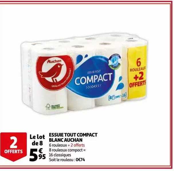 essuie tout compact blanc auchan