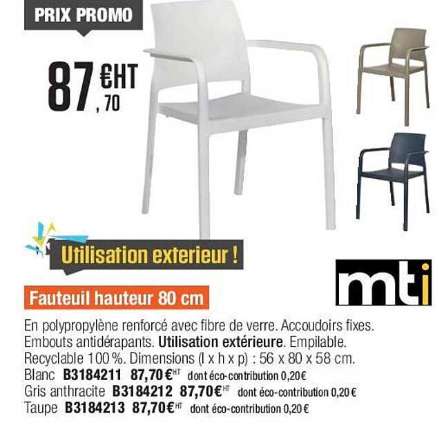 fauteuil hauteur 80 cm mti