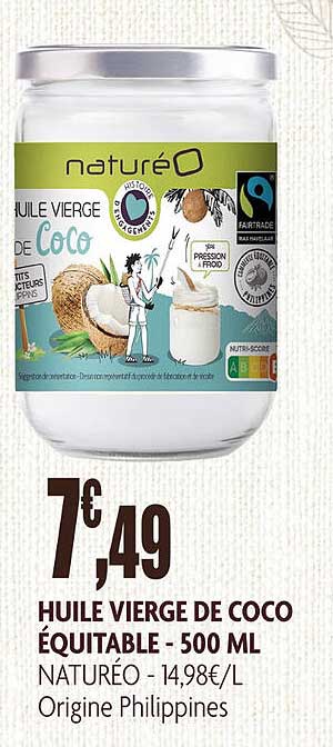 Huile Vierge De Coco équitable Naturéo - 500 Ml