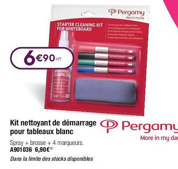 kit nettoyant de démarrage pour tableaux blanc pergamy