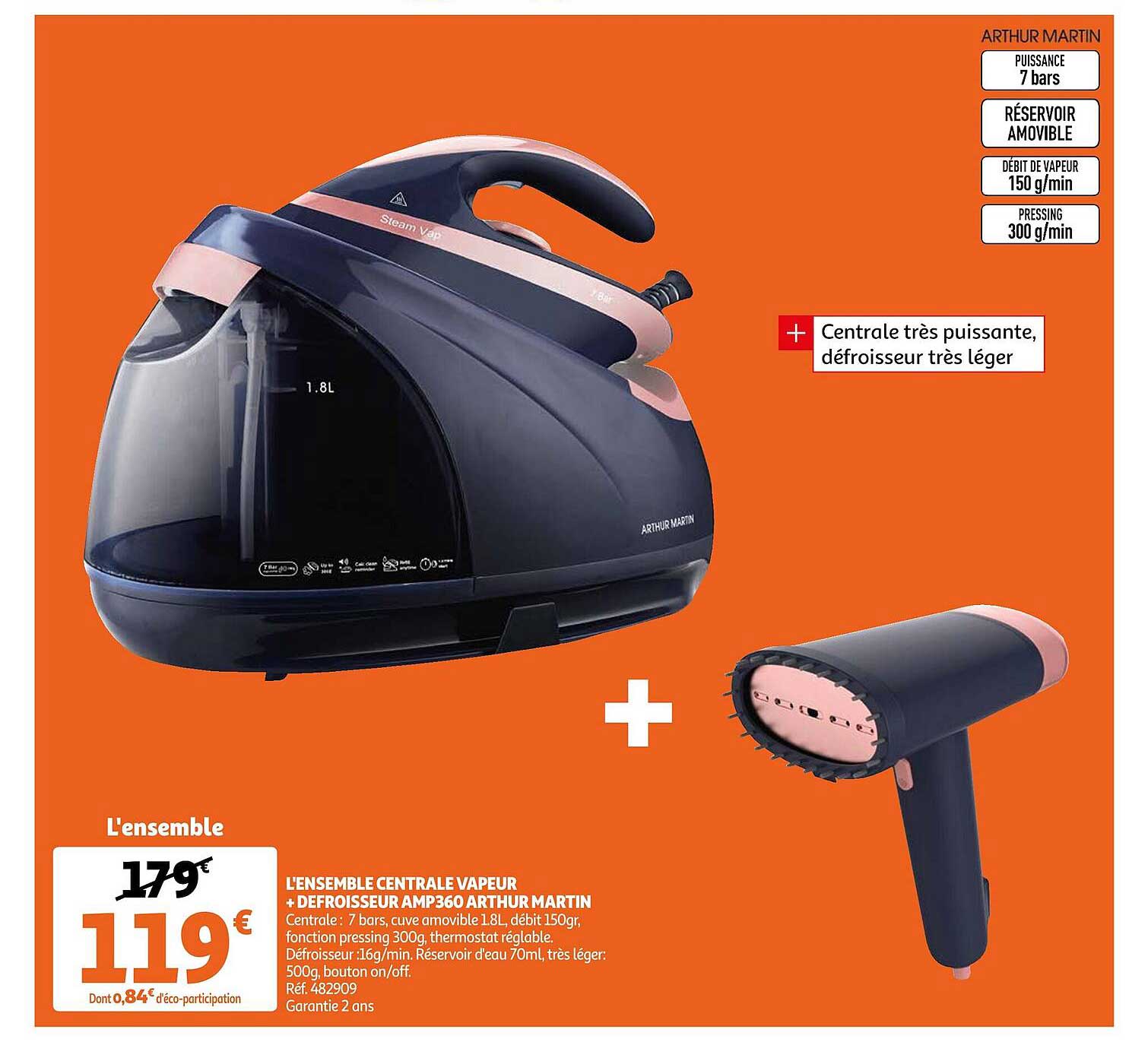 l'ensemble central vapeur + défroisseur amp360 arthur martin