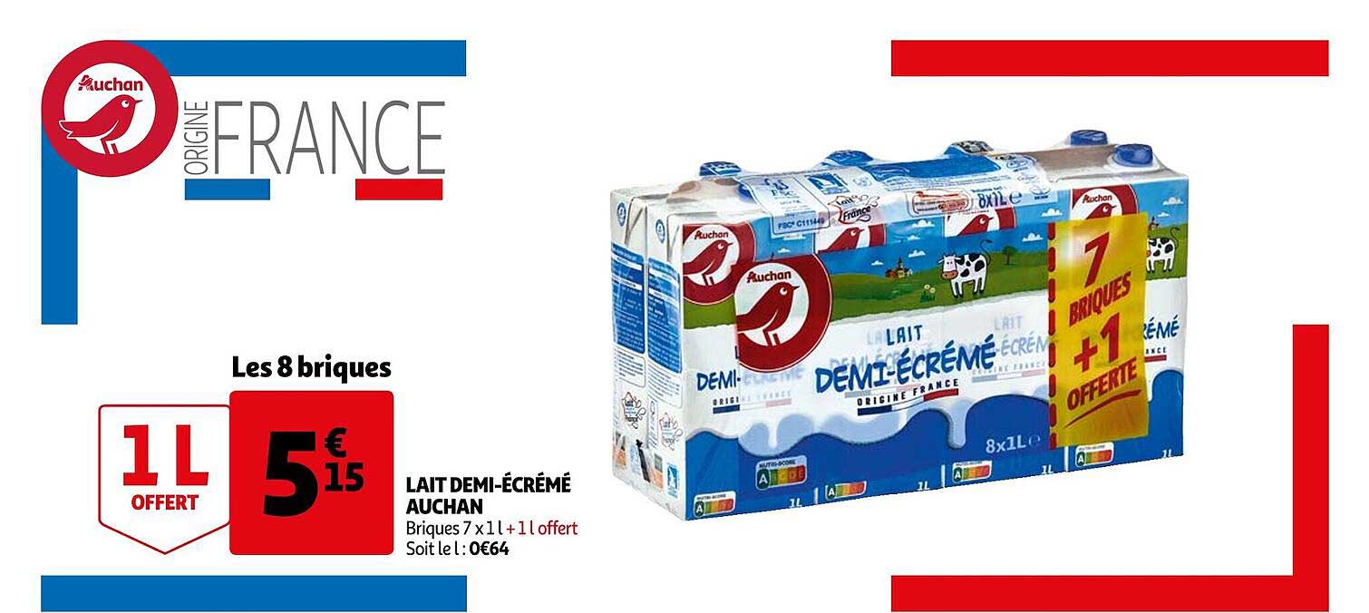 lait demi-écrémé auchan