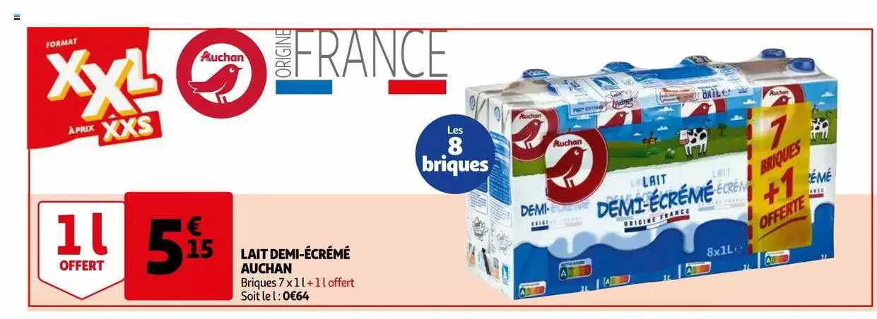 lait demi-écrémé auchan