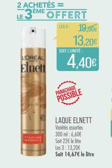 laque elnett 2 achetés = le 3ème offert