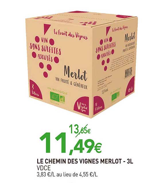 le chemin des vignes merlot vdce - 3 l