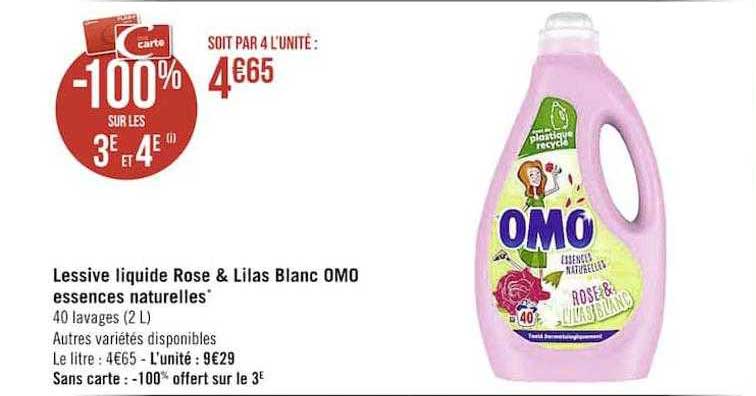 lessive liquide rose & lilas blanc omo essences naturelles