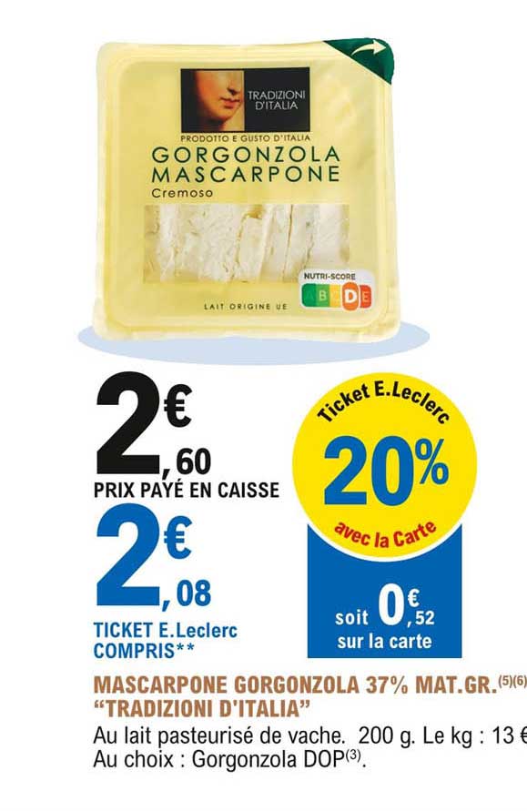 mascarpone gorgonzola 37% mat. gr. "tradizioni d'italia"