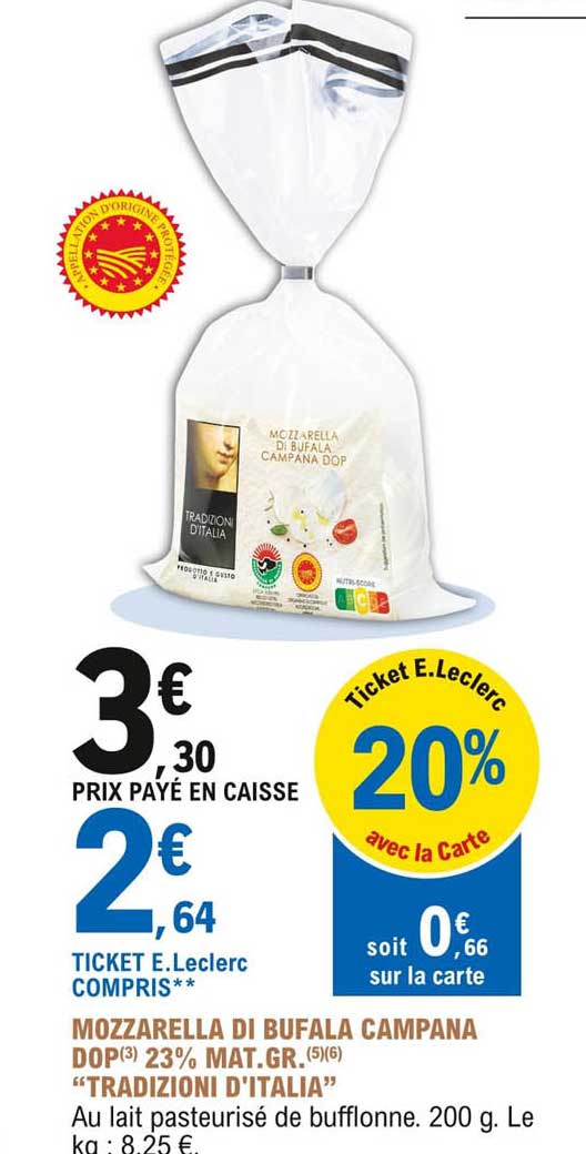 mozzarella di bufala campana dop 23% mat. gr. "tradizioni d'italia"