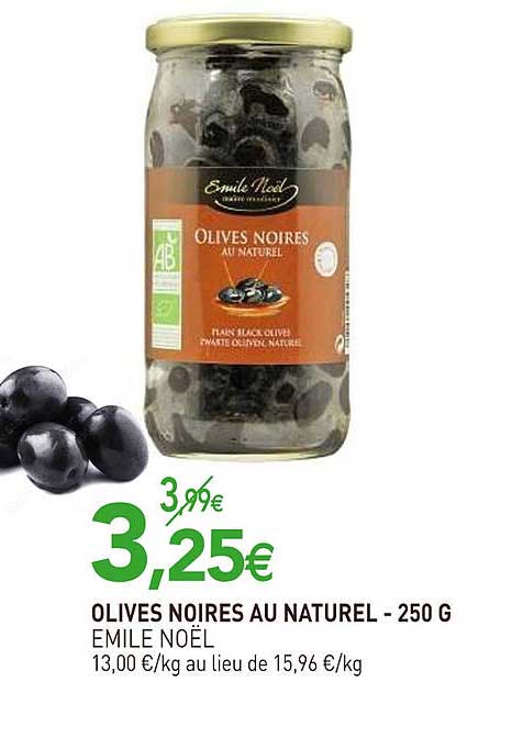 olives noires au naturel emile noël - 250 g