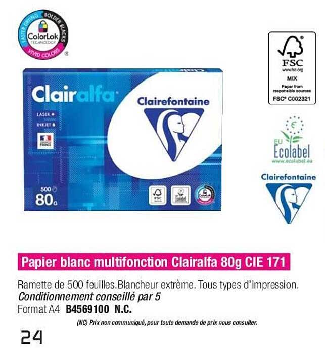 papier blanc multifonction clairalfa 80g cie 171 clairefontaine