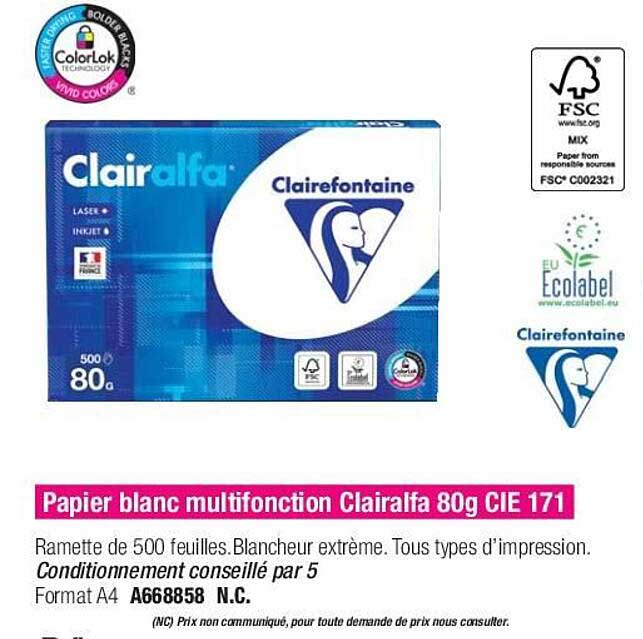 Papier Blanc Multifonction Clairalfa 80g Cie 171 Clairefontaine