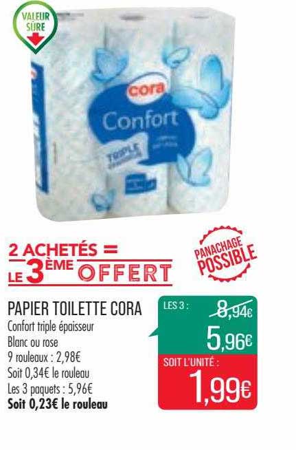 papier toilette cora 2 achetés = le 3 ème offert