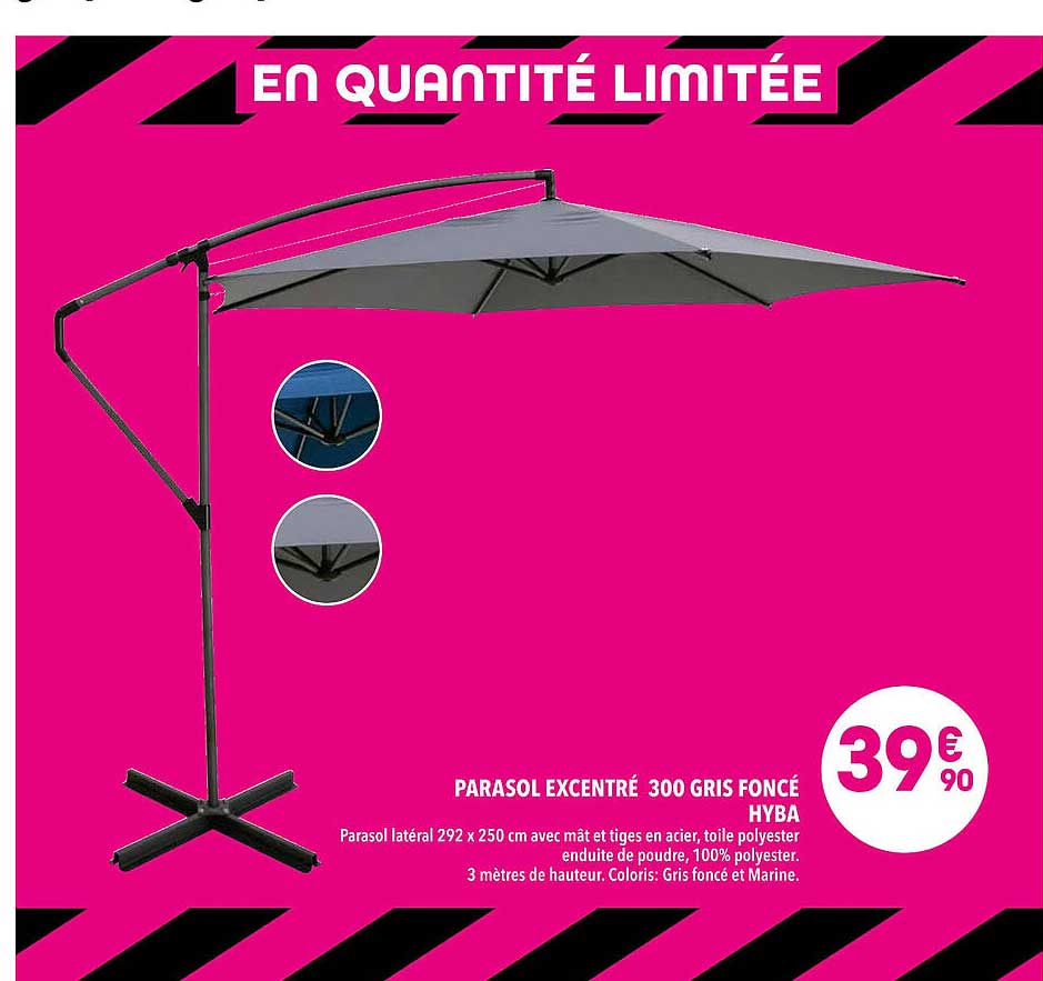 parasol excentré 300 gris foncé hyba