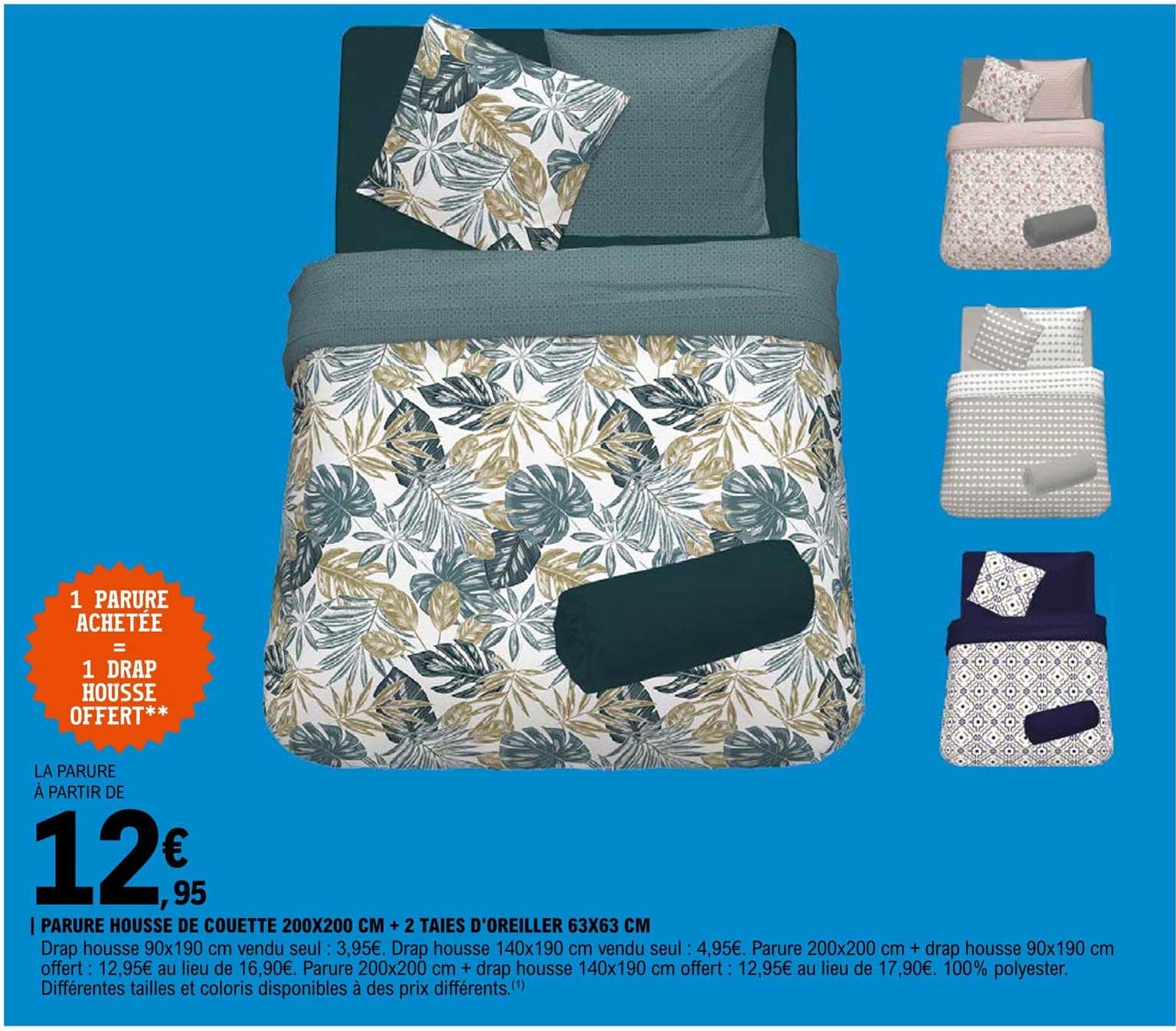 parure housse de couette 200 x 200 cm + 2 taies d'oreillers 63 x 63 cm