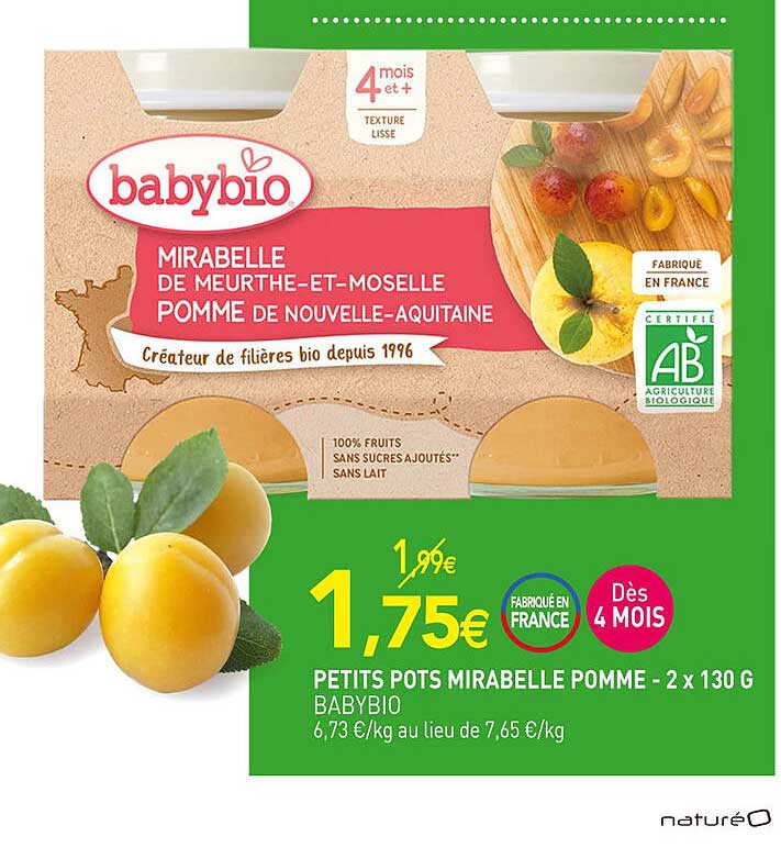 petits pots mirabelle pomme babybio 2 x 130 g