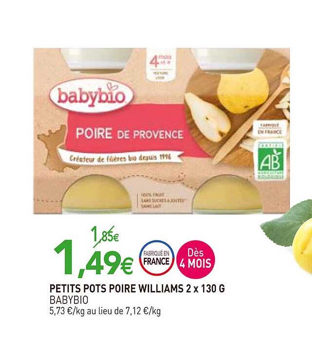 petits pots poire williams 2 x 130 g babybio