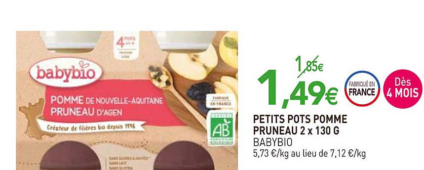 petits pots pomme pruneau babybio 2 x 130 g