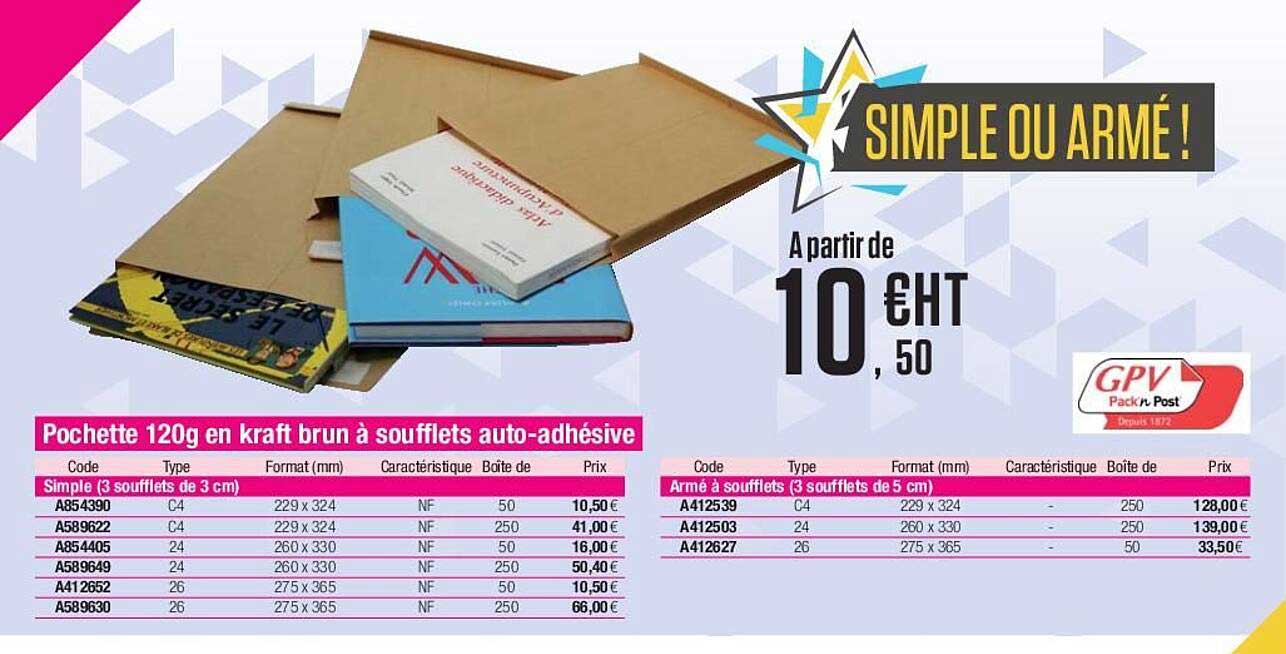 pochette 120g en kraft brun à soufflets auto-adhésive gpv