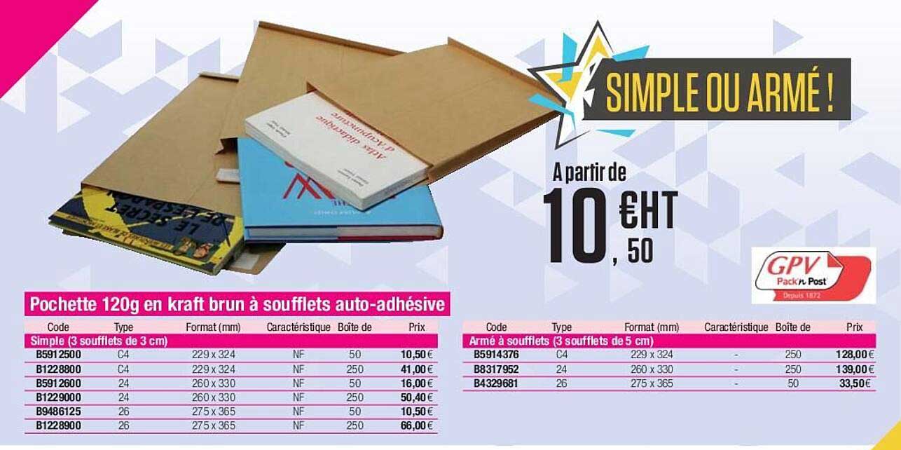 pochette 120g en kraft brun à soufflets auto-adhésive gpv