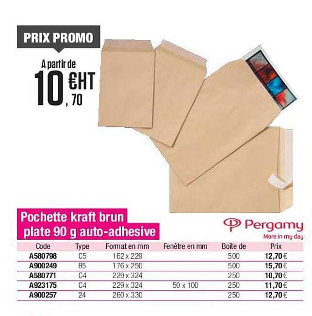pochette kraft brun plate 90 g auto-adhesive pergamy