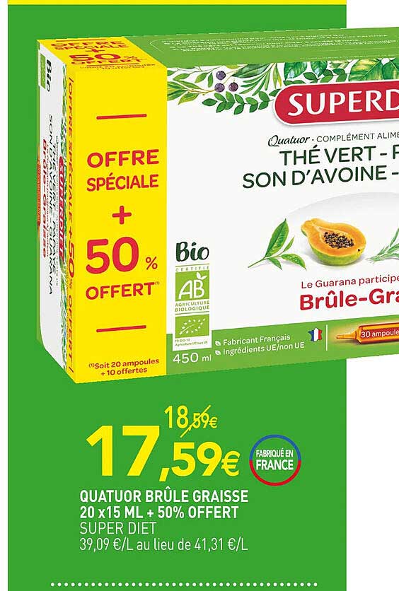 quatuor brûle graisse super diet 20 x 15 ml + 50% offert