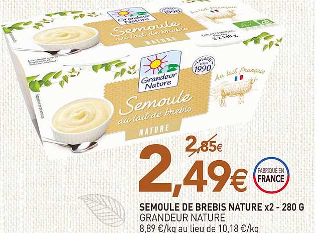 semoule de brebis nature  grandeur nature x2 280 g