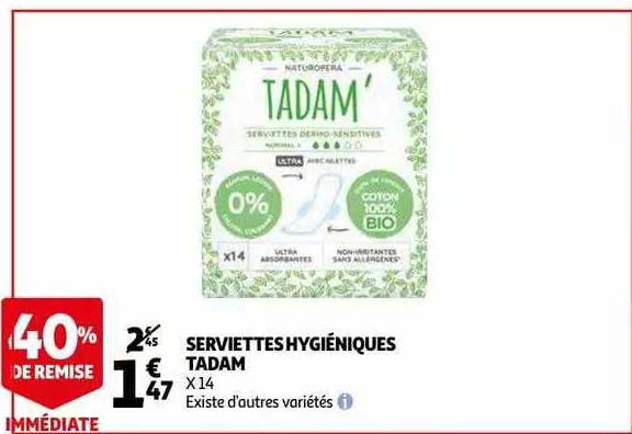 serviettes hygiéniques tadam