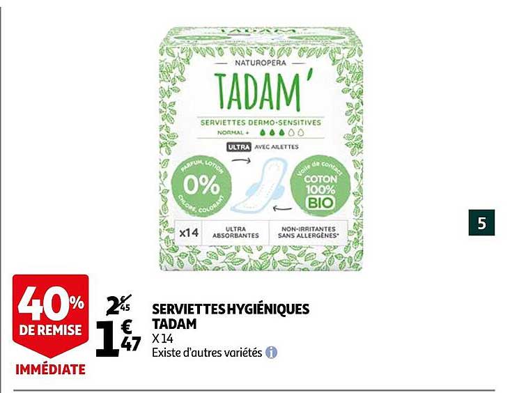 serviettes hygiéniques tadam