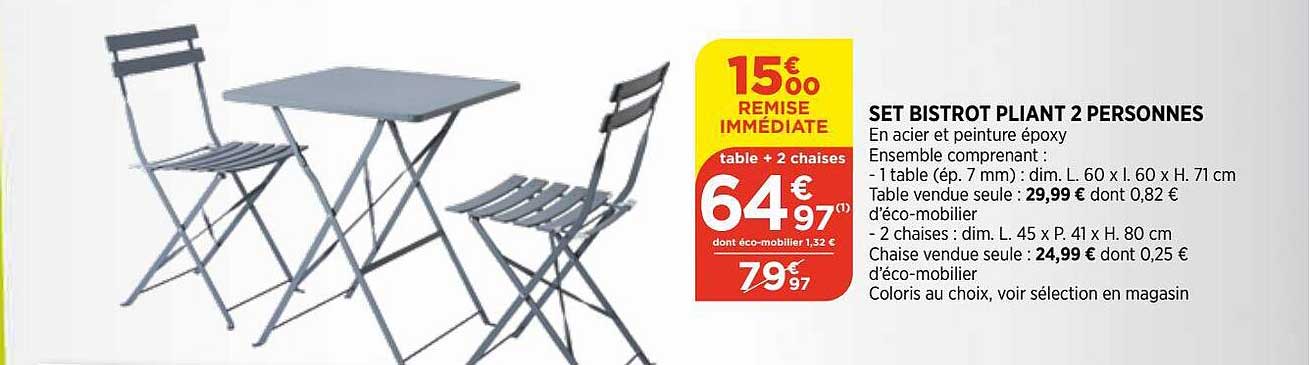 Set Bistrot Pliant 2 Personnes