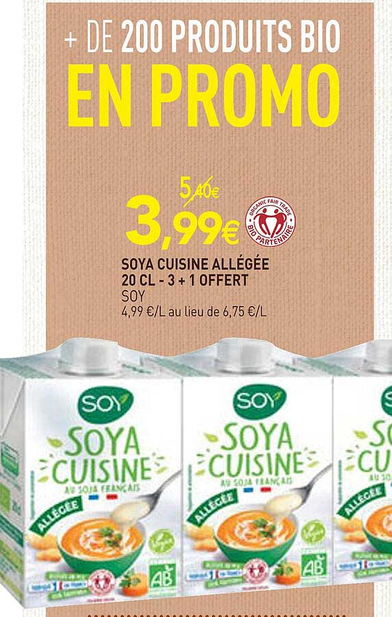 Soya Cuisine Allégée Soy 20 Cl - 3 + 1 Offert