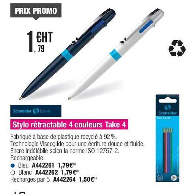 stylo rétractable 4 couleurs take 4 schneider