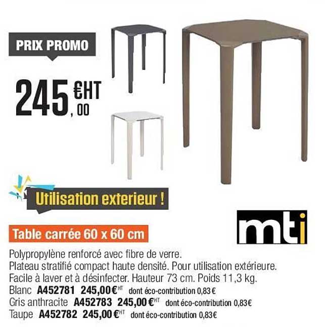 Table Carrée 60 X 60 Cm Mti