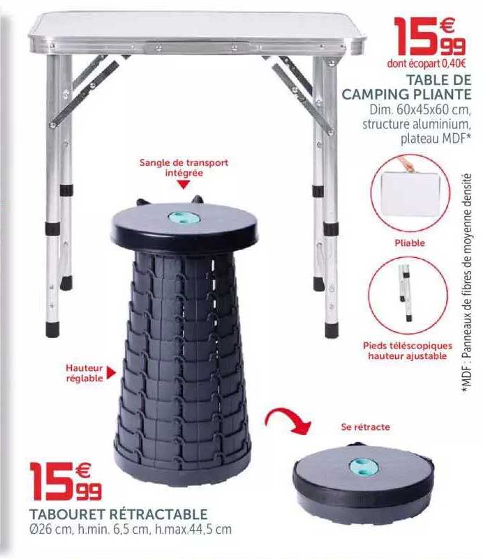 Table De Camping Pliante Tabouret Rétractable