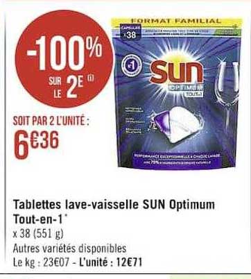 tablettes lave-vaisselle sun optimum tout-en-1