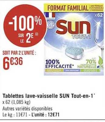 tablettes lave-vaisselle sun tout-en-1