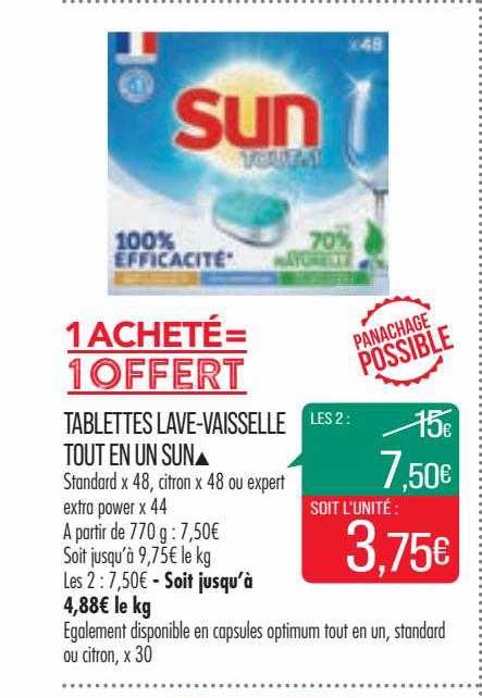 tablettes lave-vaisselle tout en un sun 1 acheté = 1 offert