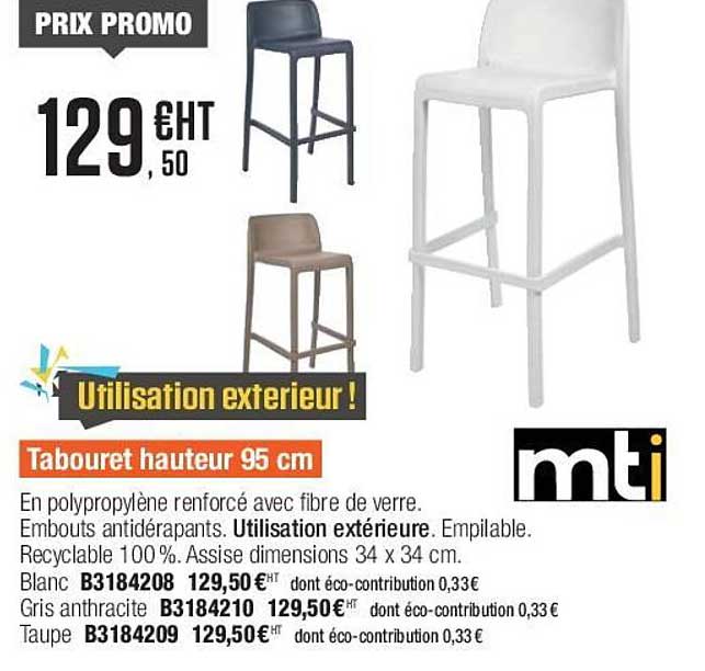 tabouret hauteur 95 cm mti