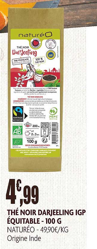Thé Noir Darjeeling Igp équitable Naturéo - 100 G